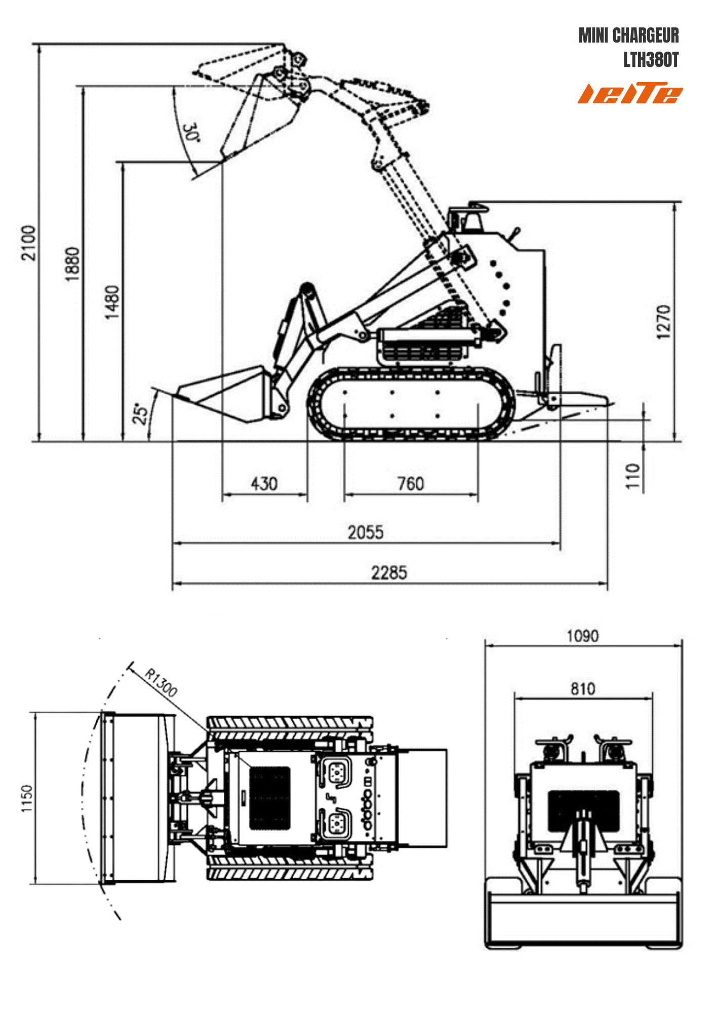 Technical diagram mini loader LTH380T