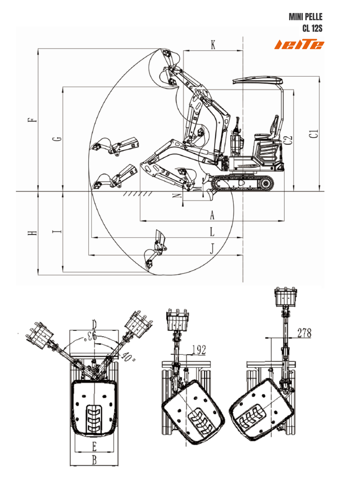 CL12S Leite mini excavator technical diagram
