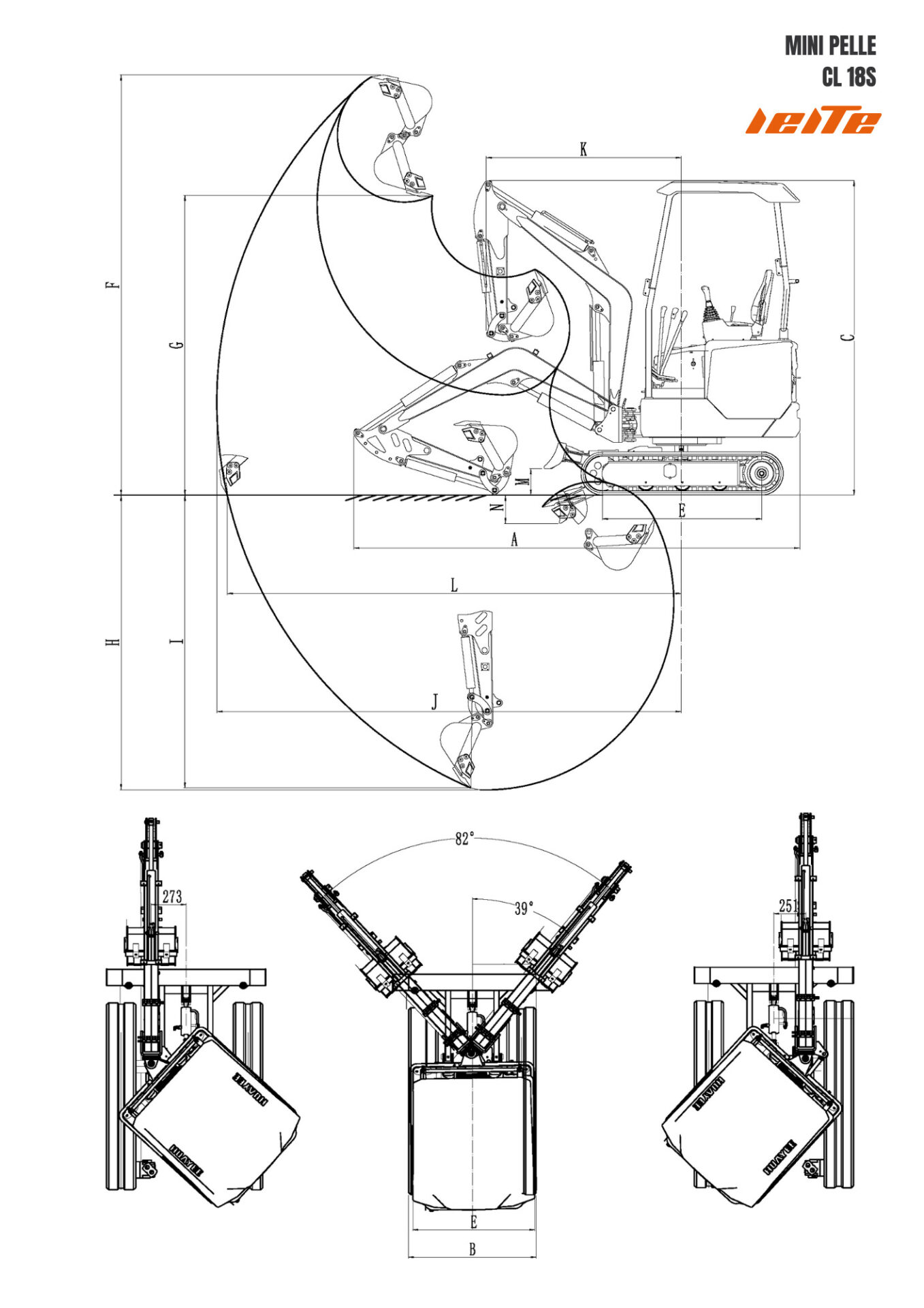 Schema tecnico del miniescavatore CL18S
